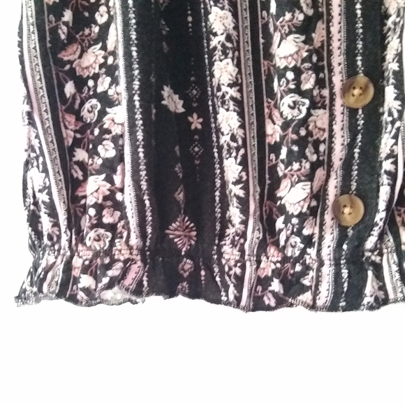Mudd Crop Top Cap Sleeve Floral Stripe Black Pink White Scoop Neck Large - Picture 11 of 11